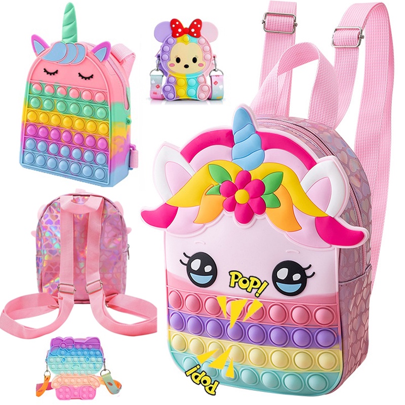 【COD】Tas pop it unicorn tas anak tas pop it Motif lucu jumbo incluede tali selpang bahu anak backpacks