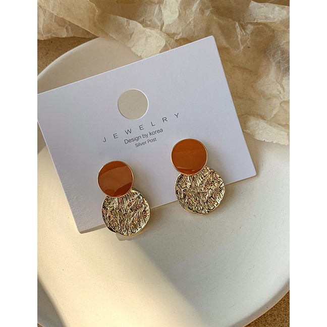 LRC Anting Tusuk Fashion Golden 925 Silver Pin Irregular Concave Pattern Disc Earrings D87548