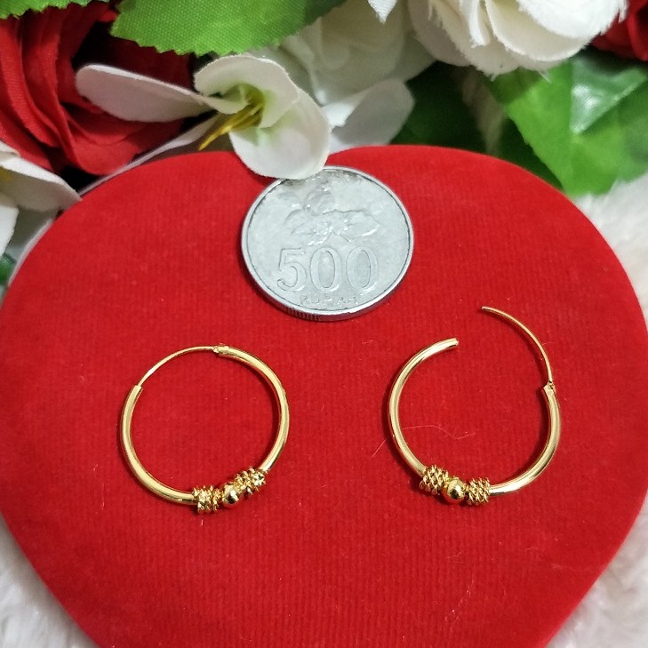 Anting bulat gipsy dewasa anak - perhiasan lapis emas 22k