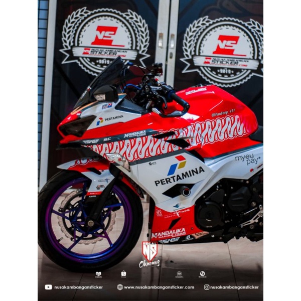 Stiker Decal Motor Kawasaki Ninja 250 fi All New Full Body Mandalika Merah Putih Grafis Racing Team 