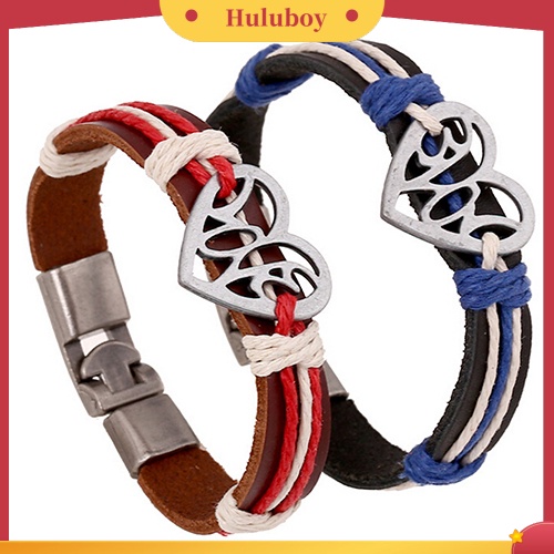 Hu Hu Hu Hu Hu Alat Bantu Pasang Kacamata♡ Gelang Tangan Strap Kulit Kepang Multi Layer Liontin Hati Hollow Bahan Alloy Untuk Wanita