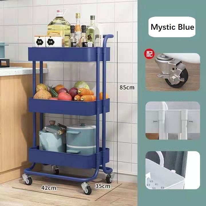 SHENAR Troli/trolley 3 tier Serbaguna Rak Lantai Beroda Rak Penyimpanan Rak Ruang Tamu Tidur Dapur Kamar Mandi 3 Tingkat