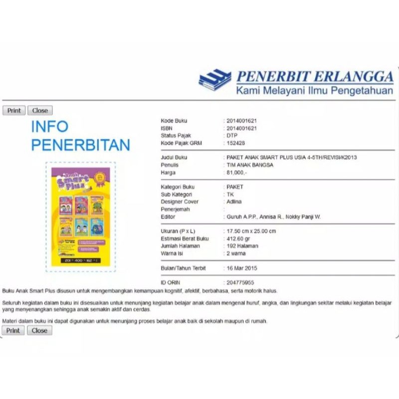 ORI paket buku smart plus umur 4 sampai 5 tahun penerbit Erlangga edisi terbaru