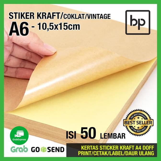 

A6 LABEL/PRINT KERTAS STIKER / STICKER KRAFT / COKLAT - ISI 50 lbr