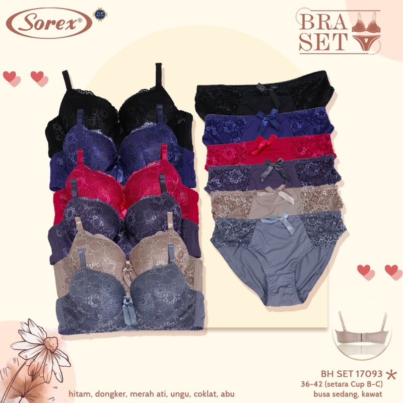 New Model BH | Bra Set Brukat Bunga SOREX 17093 Pakai Kawat dan Busa Sedang