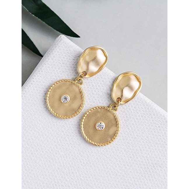 LRC Anting Tusuk Fashion Gold Diamond Round Irregular Earrings F50203