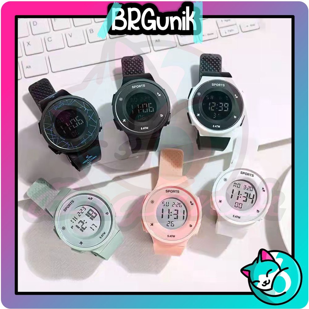 BRGUNIK Jam Tangan Rubber Digital Sport Bulat Wanita Dan Pria Fashion Gaya Korea Import JT034