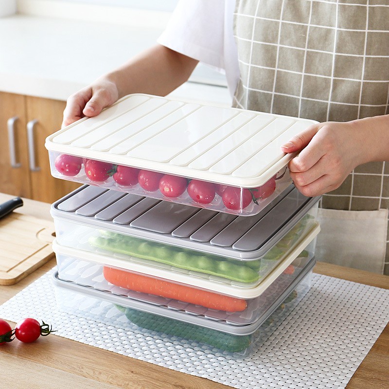 Kitchen Transparent Plastic Square Single-layer Dumplings Vegetable Egg Stackable Storage Box With Lid