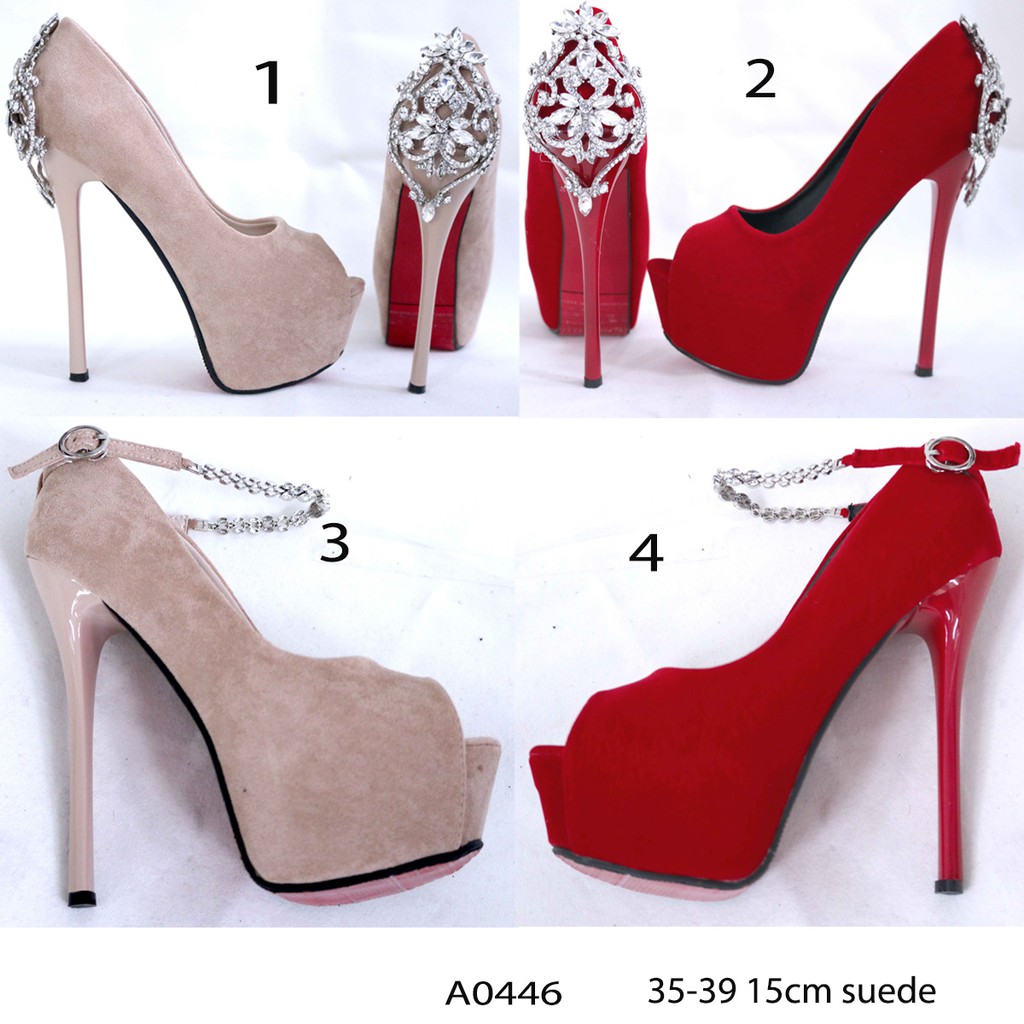 Sepatu High heels Merah nude 15cm - Suede Heels shoes Pesta A0446
