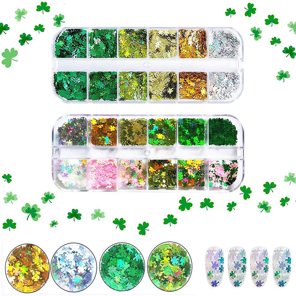 Stiker Kuku Clover Four-leaf Agustinina 1Box Clover Lucky Grass DIY Dekorasi Nail Art