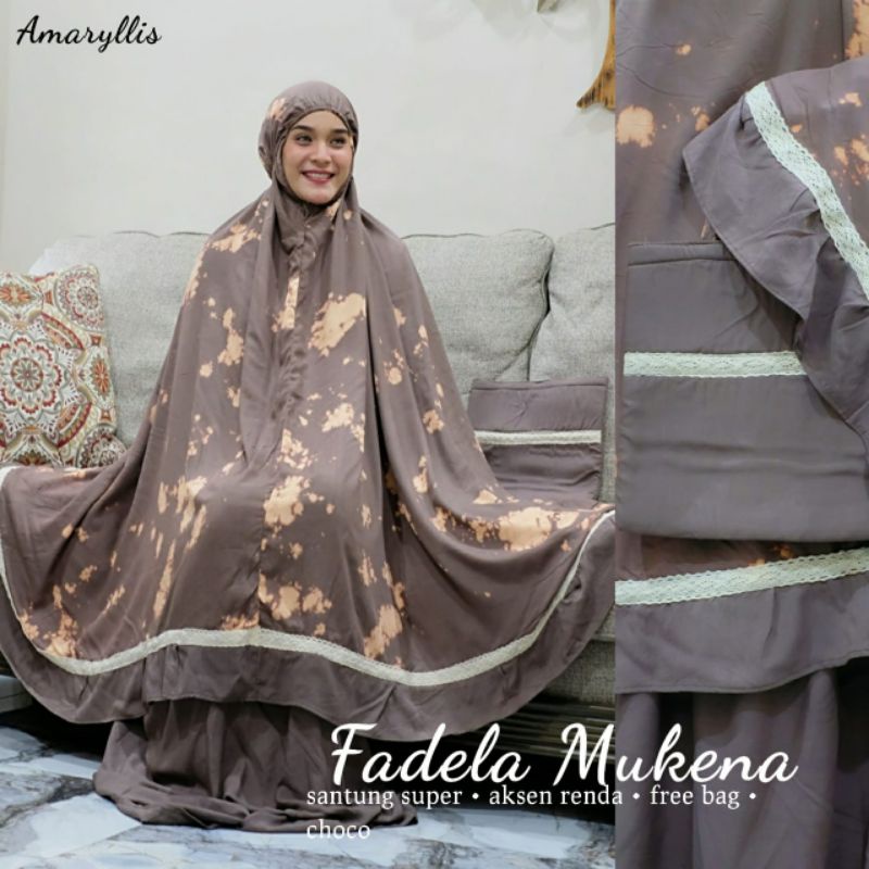 FADELA MUKENA DEWASA MOTIF TIEDYE AKSEN RENDA SANTUNG SUPER BY AMARYLLIS
