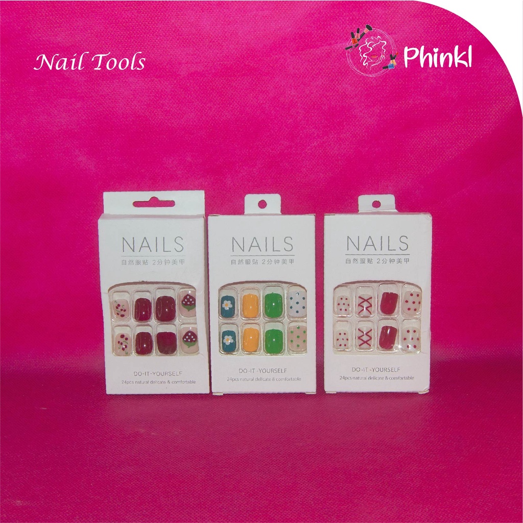 `ღ´ PHINKL `ღ´ Nails kuku palsu karakter lucu bonus lem pasang nail art nailart fake