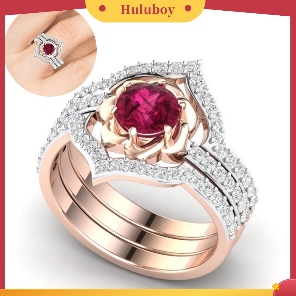 Hu Hu Hu Hu Hu Alat Bantu Pasang Kacamata♡ 3pcs Cincin Wanita Hias Rubyberlian Imitasi Gaya Elegan Untuk Hadiah