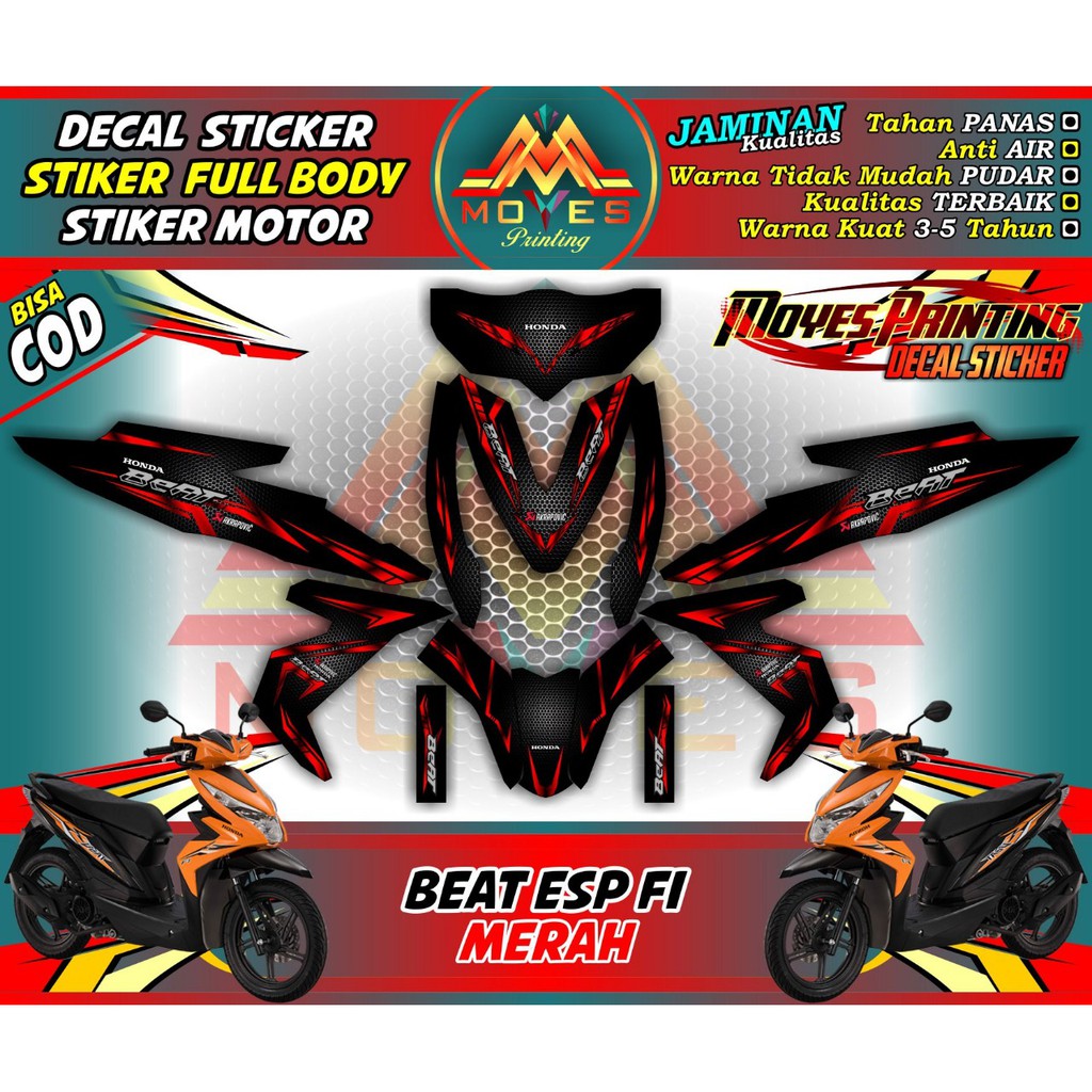 Decal Beat FI Motif Pola Karbon Speed Merah Sticker Motor Honda Beat FI ESP