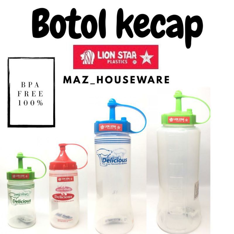 Botol Kecap Lion Star BPA Free 100% Vol. 300 ml, 425 ml, 600 ml, dan 1000ml Botol kecap, botol saus,