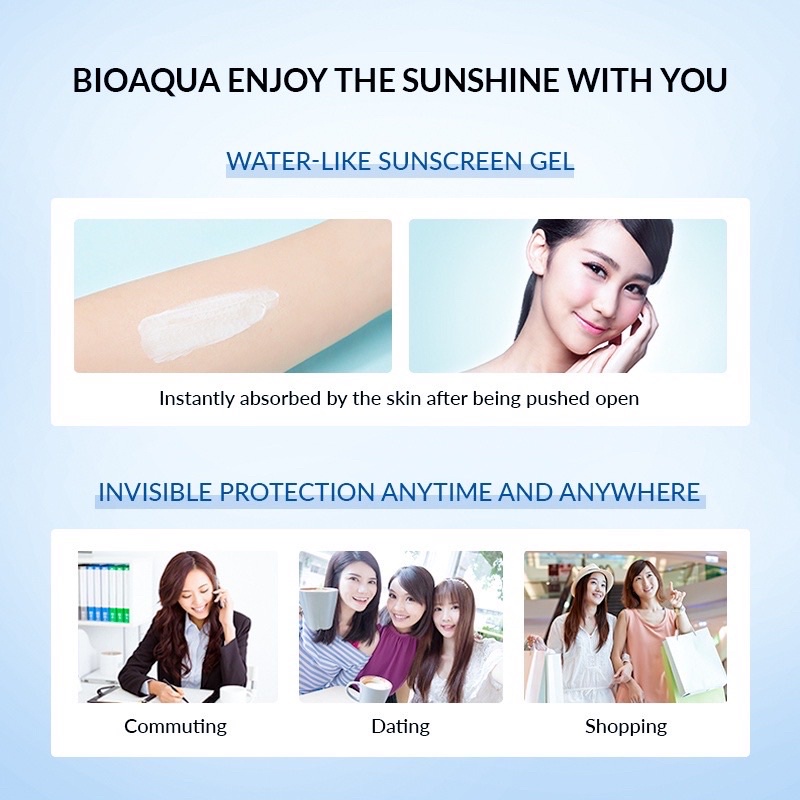 BIOAQUA Sunscreen Gel SPF 50+ PA++++ UVA UVB Blue Light Protection