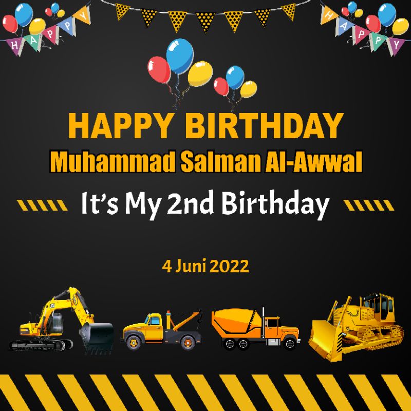 Backdrop Ultah Anak Tema Excavator / Banner Ulang Tahun Anak Tema Excavator