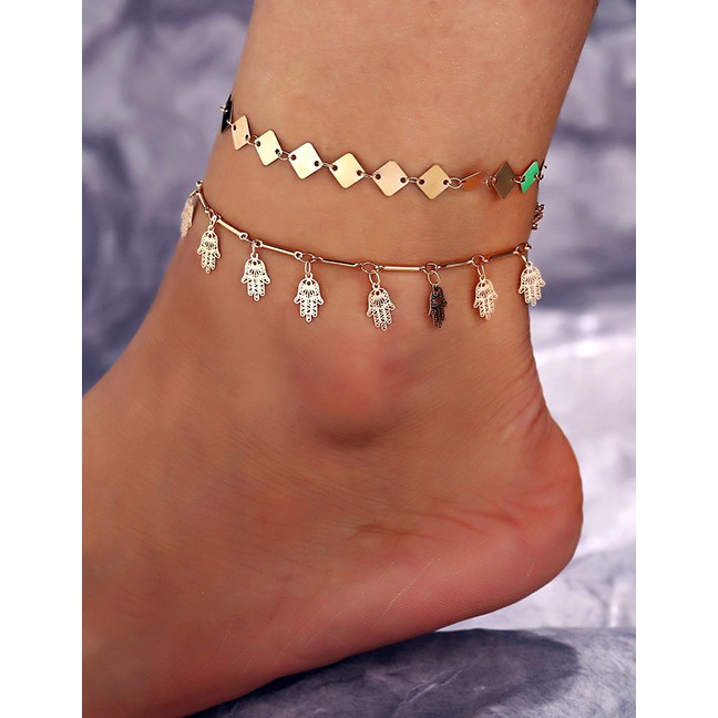 LRC Gelang Kaki Fashion Gold Metal Square Piece Palm Anklet Two-piece F76918