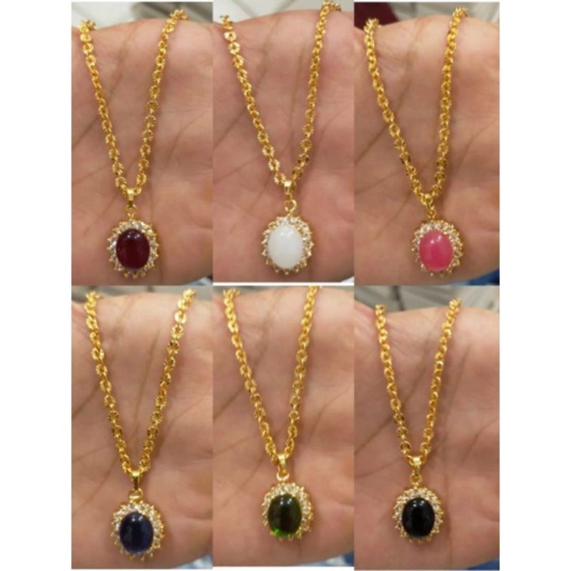 Set kalung&liontin motif batu permata warna warni gold xuping