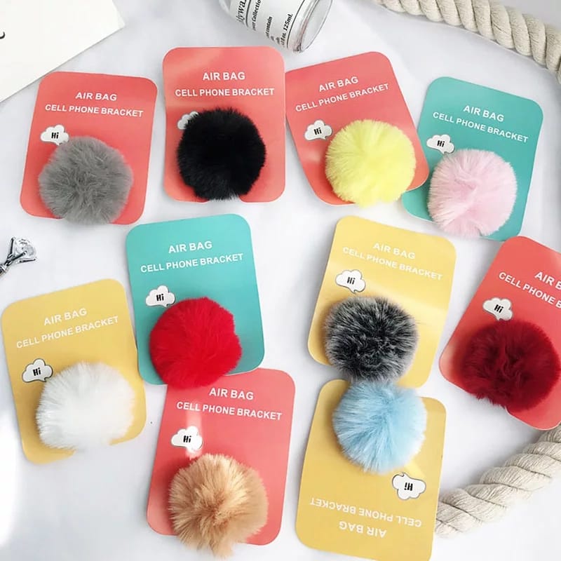 Pop Socket Bulu Holder Pom Pom Bulu Warna Warni