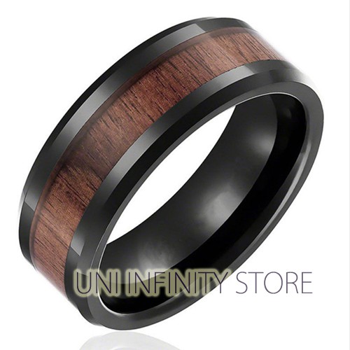 JWRI0004 Cincin Hitam Perak Motif Kayu Pria Wanita Cowok Cewek Wooden Pattern Black Silver Ring