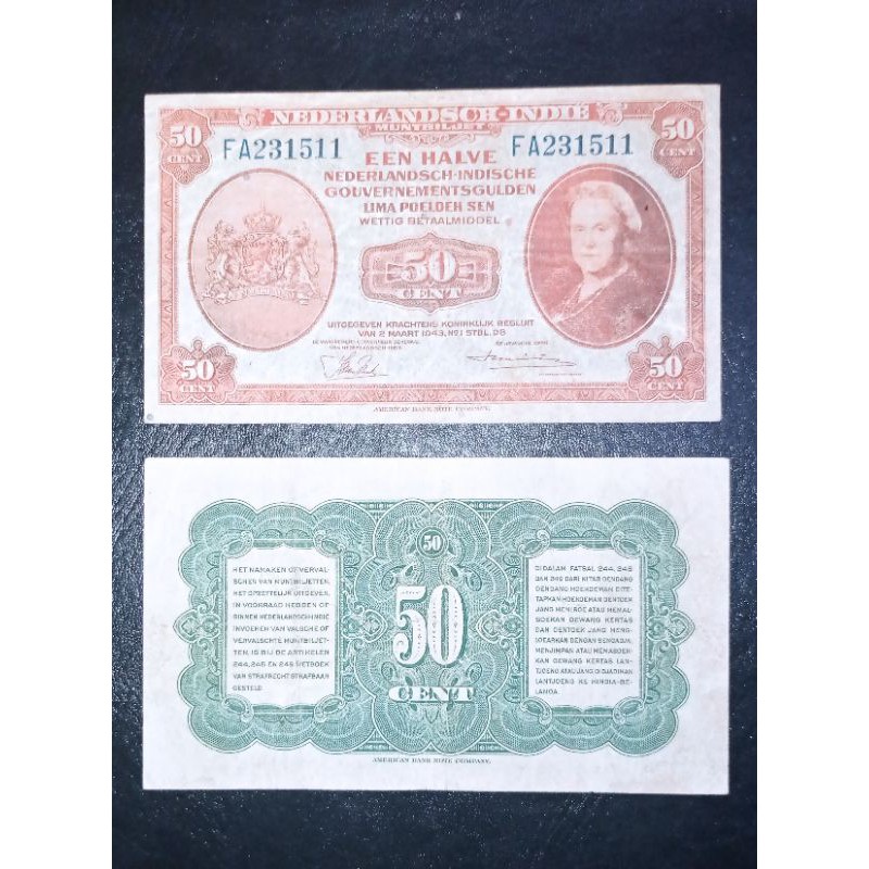 uang kuno 5 Nederlandsch indie 1945 uang seri nika