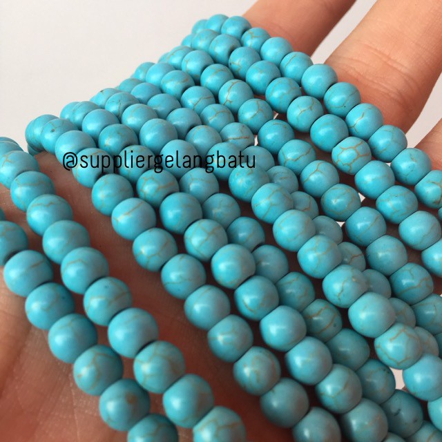 bahan Blue pirus 6mm natural phyrus aksesoris gelang kalung howlite bahan gelang kalung aksesoris