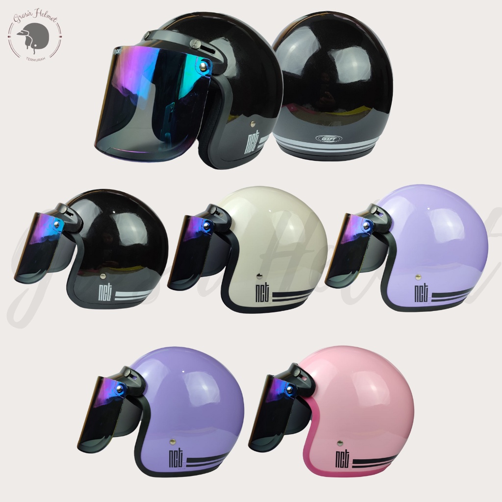 Helm Bogo Retro Cewek Cowok Full Leher SNI Motif NCT K-pop