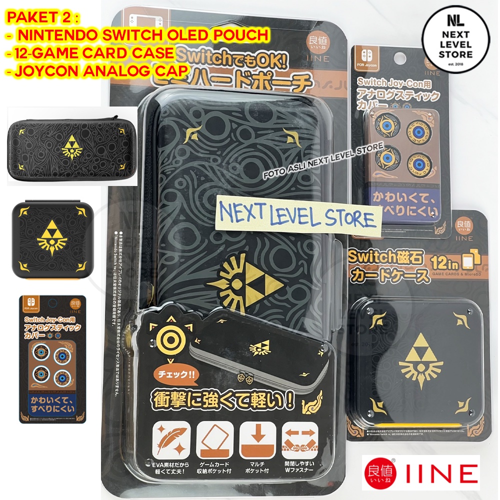 IINE Zelda Accessories Set Nintendo Switch V1 V2 OLED Original - Analog Joystick Pro Controller Cap Magnetic Card Case Pouch ORIGINAL