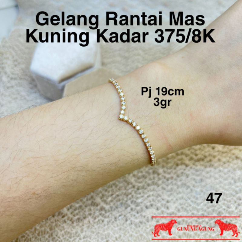 Gelang Serut Mas Kuning 375/8K Model Aurel V Shape Listring Emas Asli