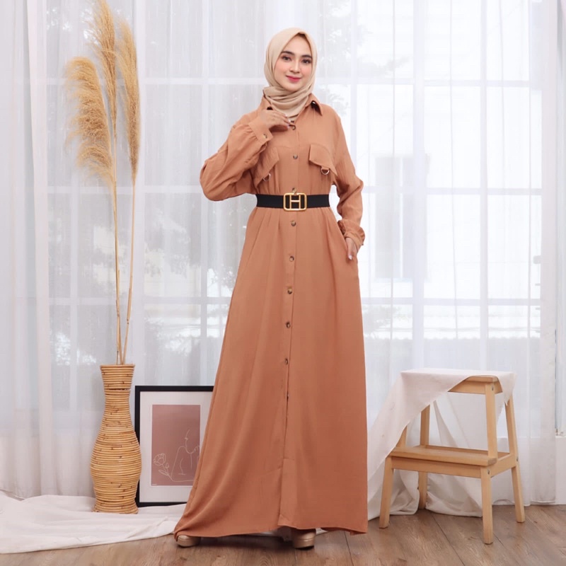 GAMIS CRINKLE MAXI POLOS LEBARAN SABIRA KANCING JUMBO POLOS FREE BELT MEWAH EID ACARA PGMTA