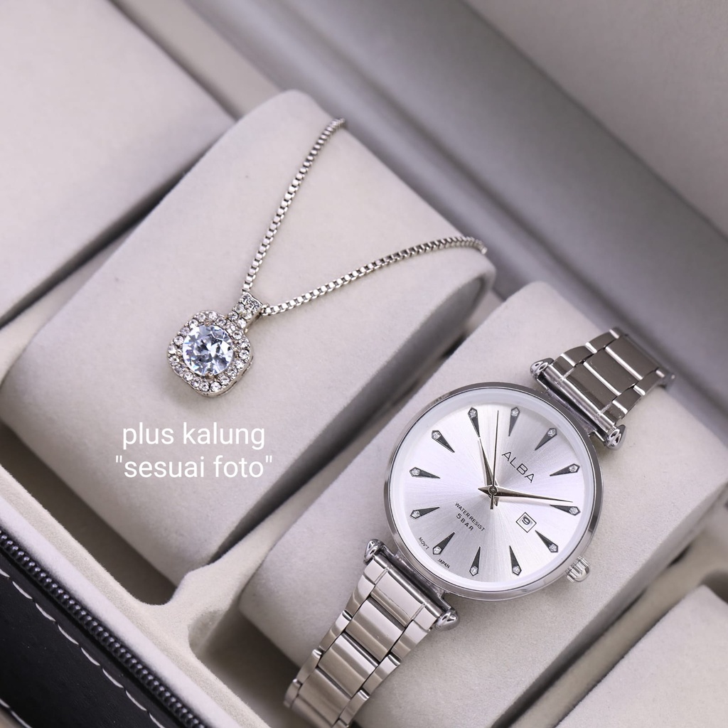 New Jam Tangan Wanita Alba + Kalung Tanggal Free Baterai Box