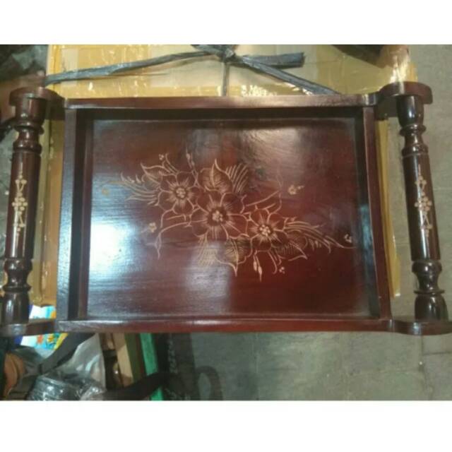 BAKI NAMPAN UKIR BUNGA BAHAN KAYU JATI 35×20 CM - PAJANGAN DEKORASI