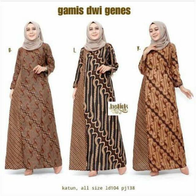 Gamis Batik Dwi Genes Baju Wanita Cappucino Kantoran Seragam Kondangan Kerja Katun Halus Muslim