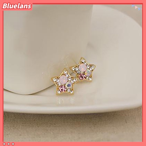 Bluelans Anting Stud Bentuk Bintang Aksen Berlian Imitasi Gaya Elegan Untuk Wanita