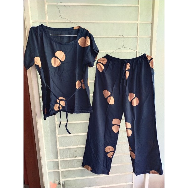 Setelan Babydoll Motif Kopi Celana Panjang Fit XL