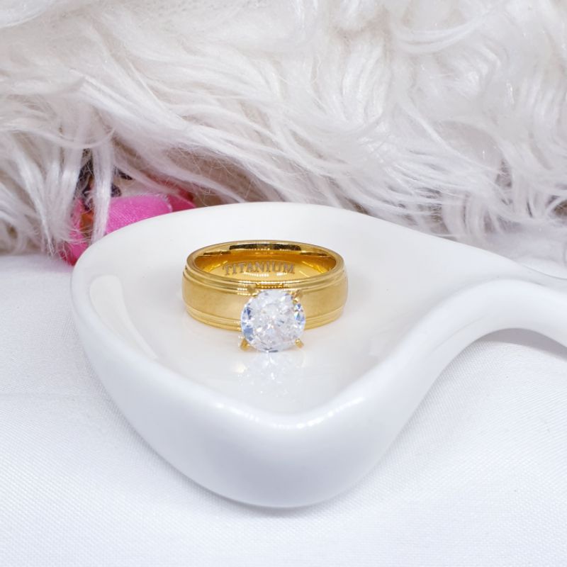 Cincin titanium asli permata zircon gold n rose gold uk 6-7-8-9