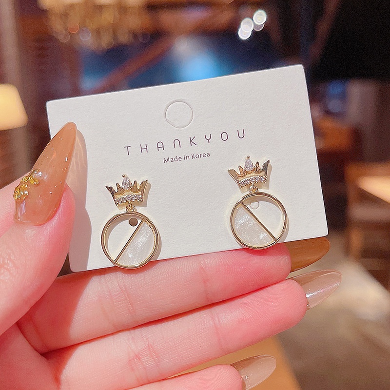 Shuling High Sense Super Cute Diamond Crown Earrings Geometric Earrings