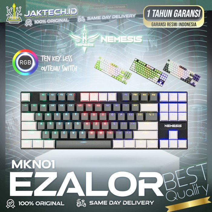 NYK Nemesis MKN-01 EZALOR Keyboard Gaming Mechanical TKL Outemu Switch - Grey White, Brown Switch