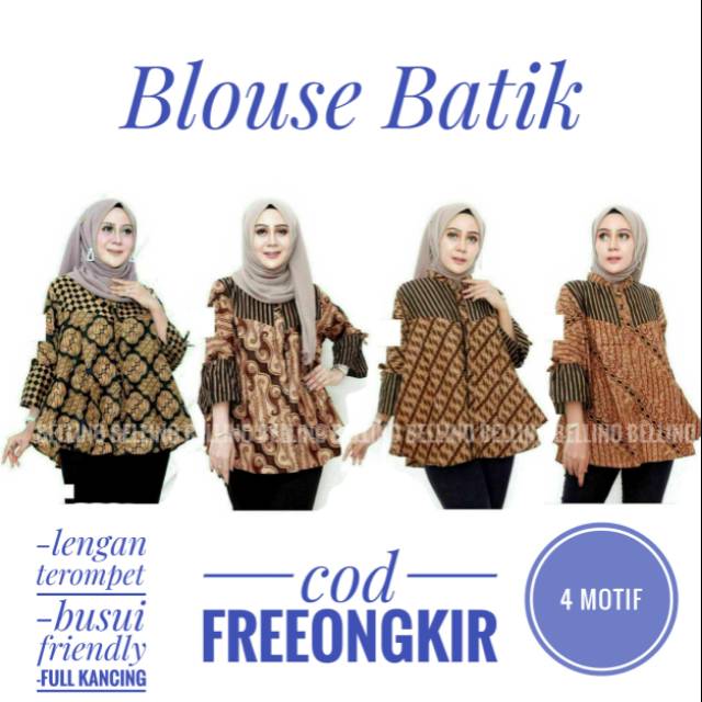 Blouse Wanita Model Lonceng Motif Batik Pekalongan Lengan Terompet Busui Friendly Baju Atasan Wanita