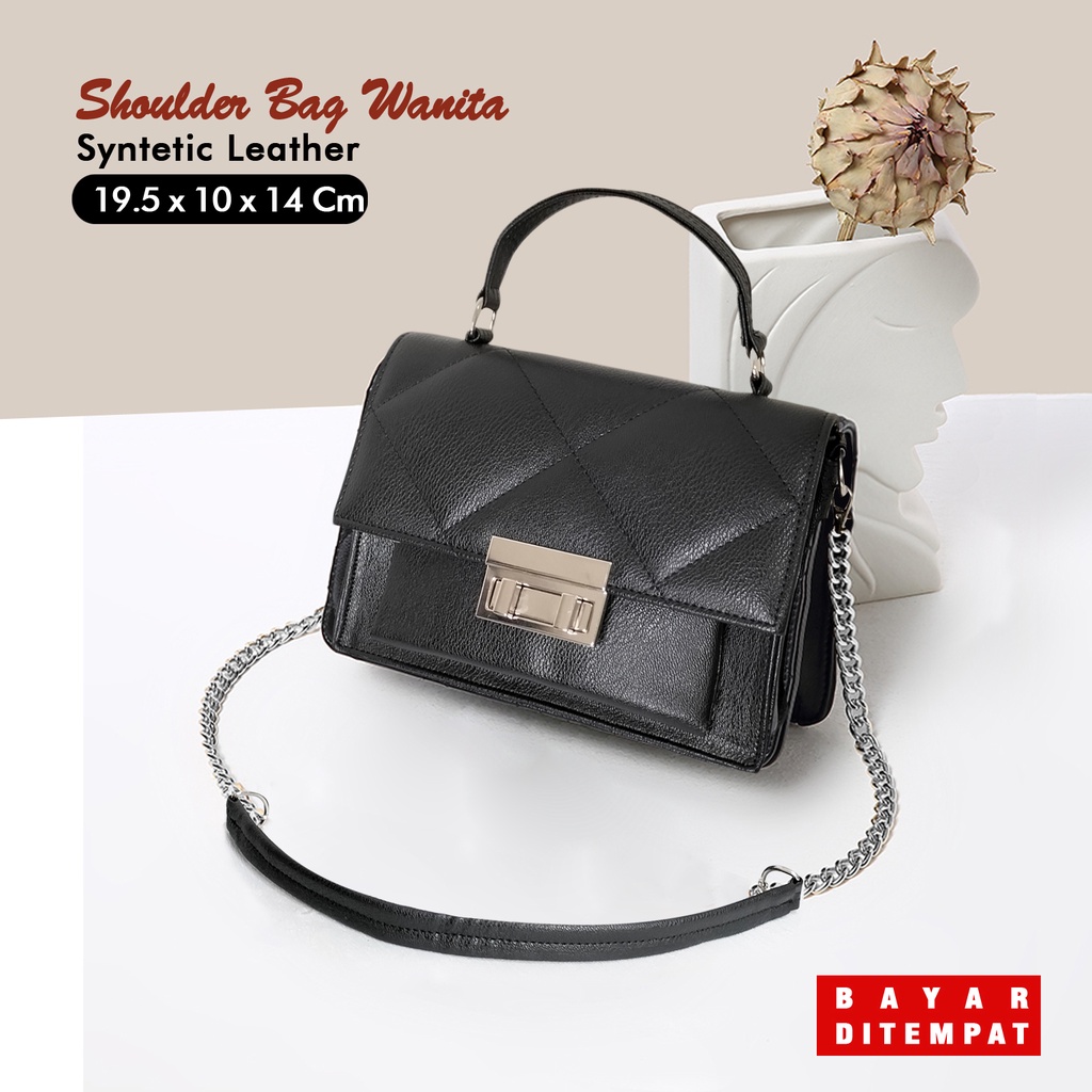 Tas selempang wanita tas pesta kulit sintetis tali rantai polos shoulder bag remaja sling bag cewe