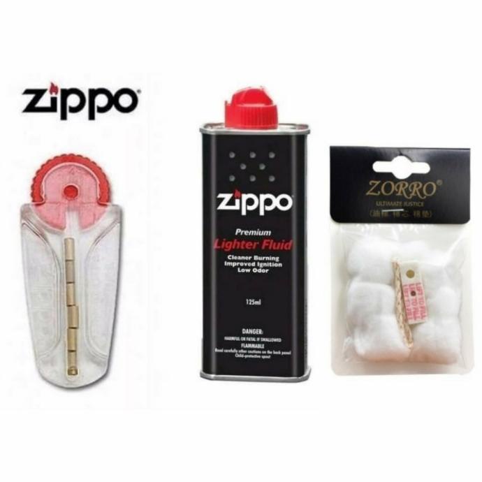 PAKET LENGKAP MINYAK ZIPPO PLUS BATU ZIPPO KAPAS DAN SUMBU ZIPPO