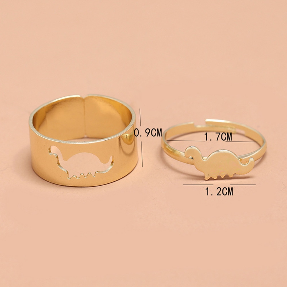 2pcs / Set Cincin Model Terbuka Desain Dinosaurus Lapis Emas / Silver Untuk Pria / Wanita