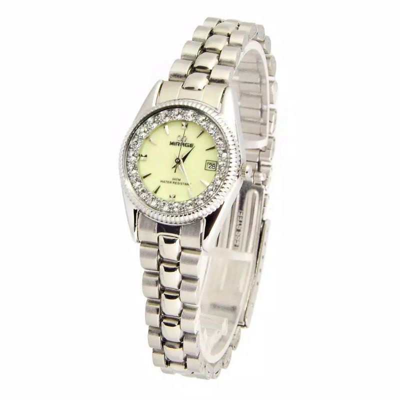 Terlaris Jam tangan Wanita Mirage Permata Original Silver Tahan Air Anti Karat Stainless Rx 1579M pP