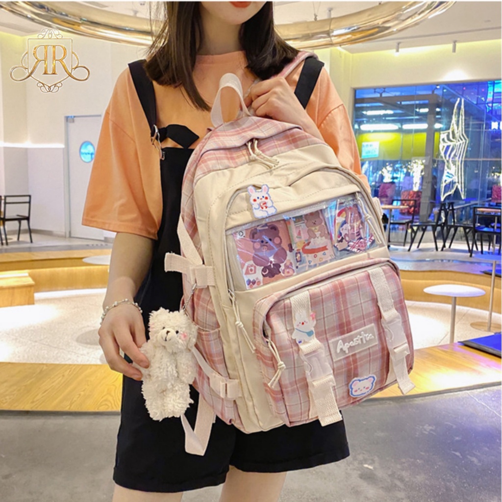 Tas Anak Sekolah Ransel Backpack Cowok Cewek Simple TK SD dan SMP Laki Laki Kanvas Tas Gendong Skolah Back Pack Perempuan Korean Kawai1 Kartun Import Murah Kekinian Terbaru