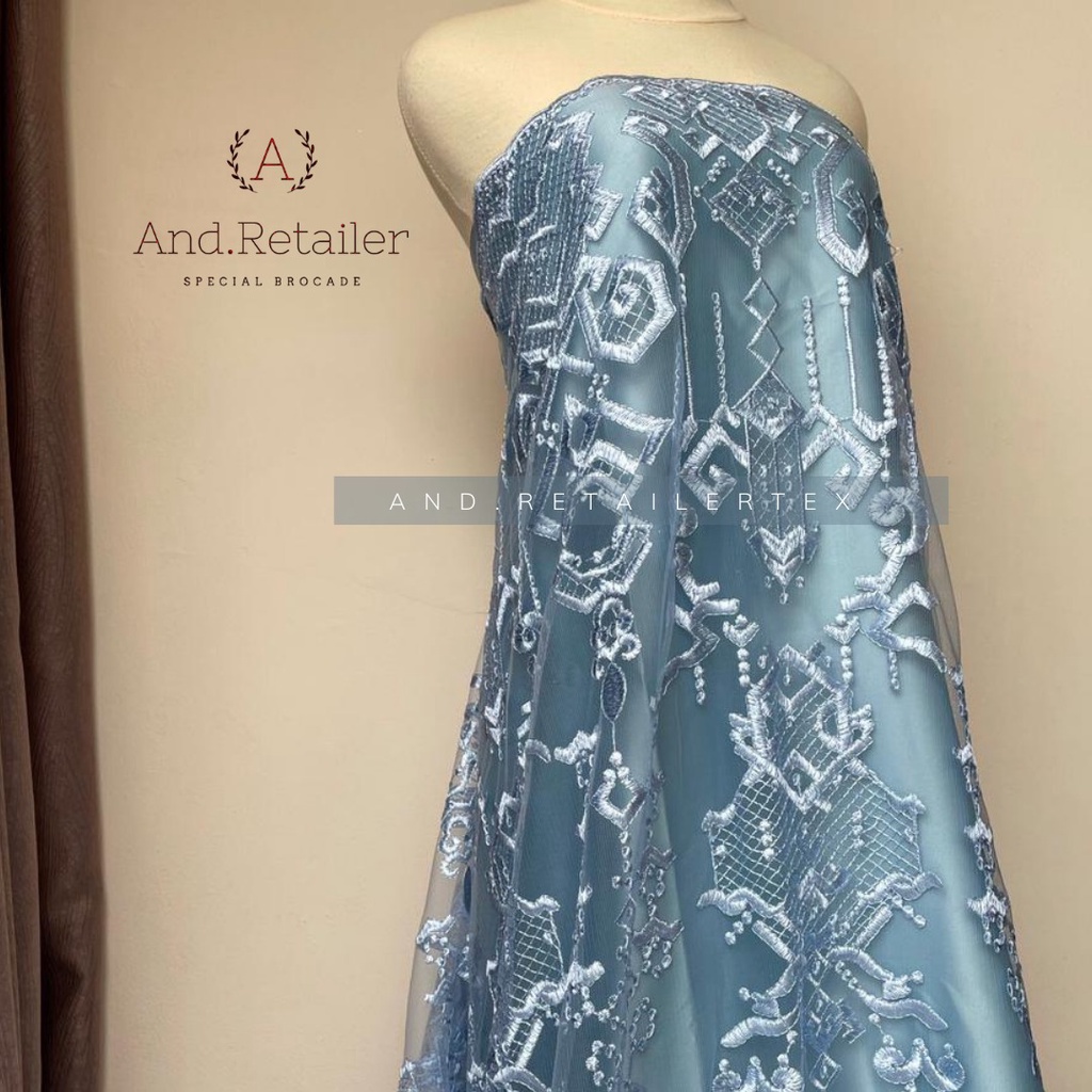 Bahan kebaya Tile Exclusive Maison design By Sapto warna baby Blue Full bordir