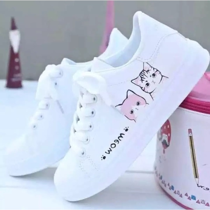 Alas cokoer -Sepatu sneaker anak usia 1 sampai 10 tahun/Sepatu Kets motif karakter kucing Meow