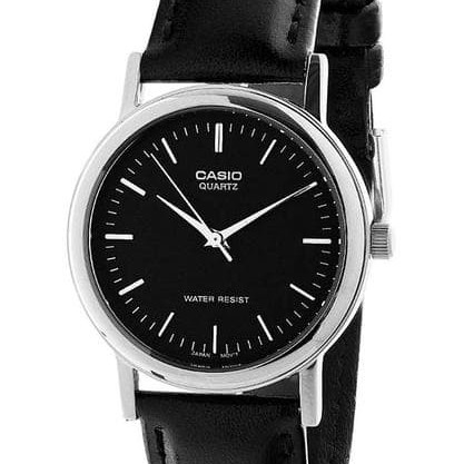 Casio General MTP-1095E-1ADF Black Dial Black Leather Strap