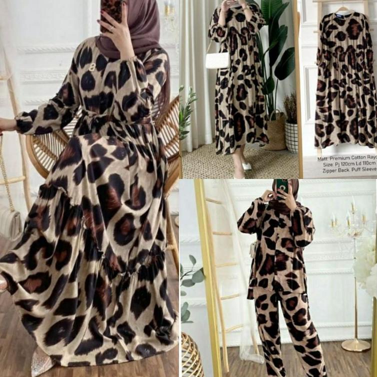 Serbuuuu.. GAMIS LEOPARD DRESS JAGUARD MACAN MOA COKLAT GAMIS MAXY RAYON PREMIUM BUSUI SUSUN CANDA R