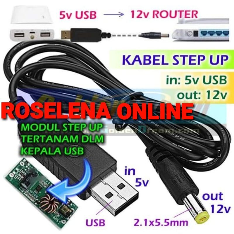 Kabel Adaptor Konverter Usb Power Boost Dc 5V Ke Dc 9V, 12V, 24V  Untuk